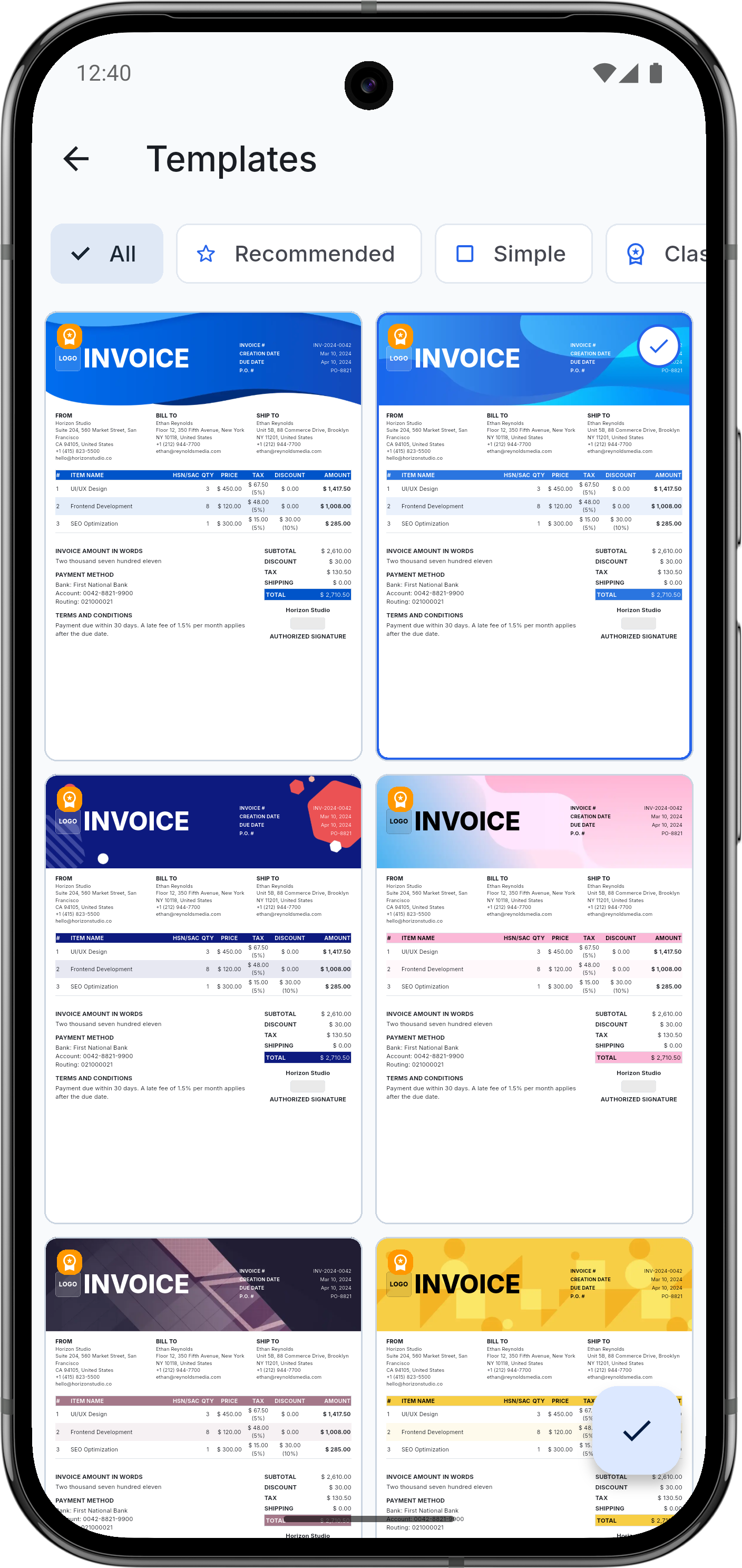 Invoice Master app — payment tracking dashboard