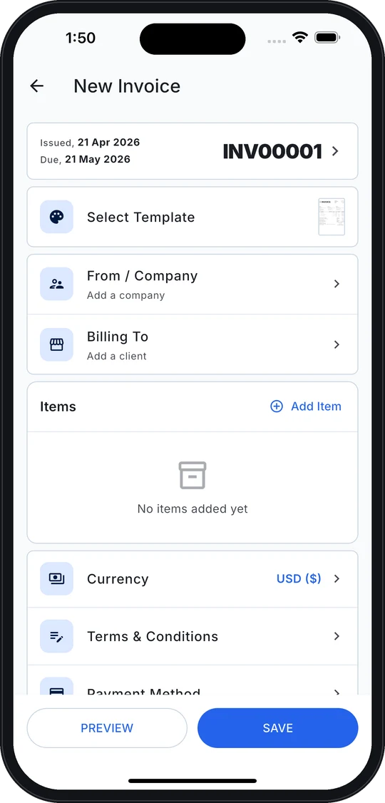 Creating a new invoice in Invoice Master