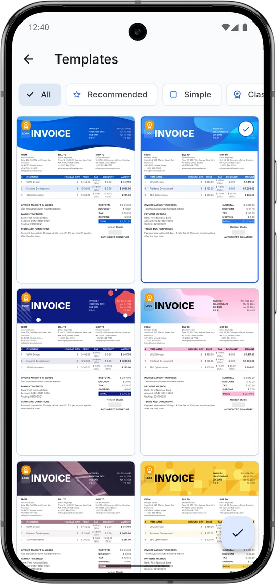 Invoice Master invoice template gallery